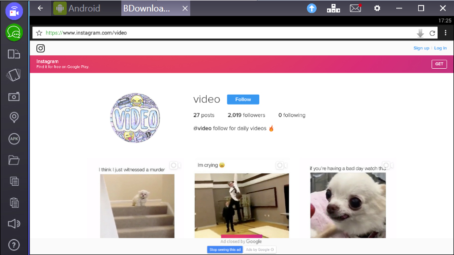 Application for download video from Instagram